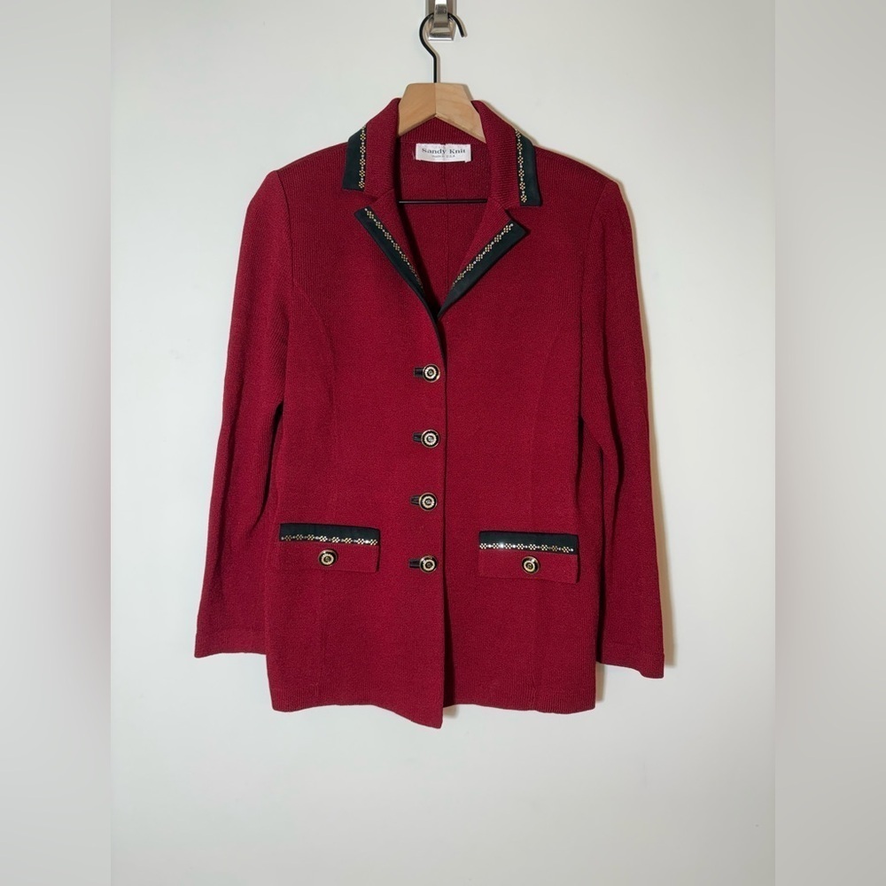 Vtg St John Collection Sandy Gold Button Jacket Cardigan Red Sz 8 Santana Knit